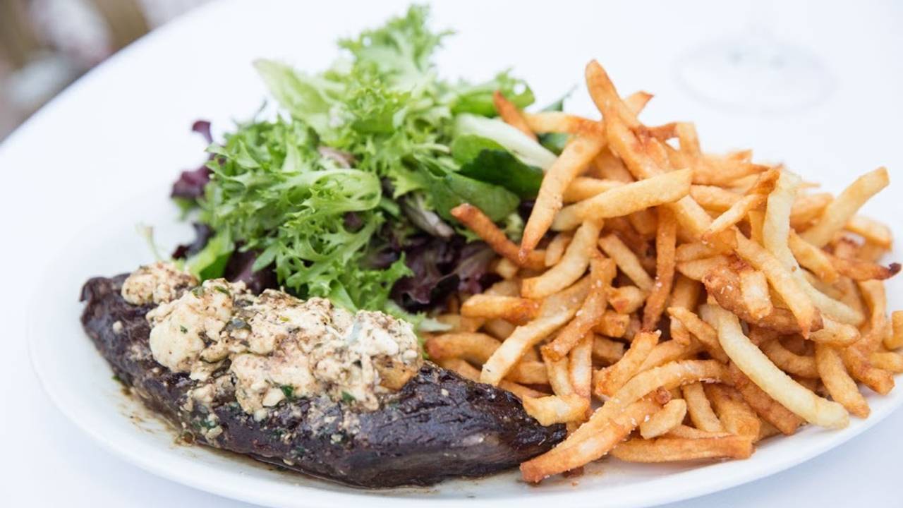 Vin Rouge signature dishes Steak Frites, French Onion Soup, Escargots de Bourgogne, Moules Frites